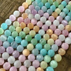 8.5mm Grade A Selenite Round Bead Strand- Pastel Colors